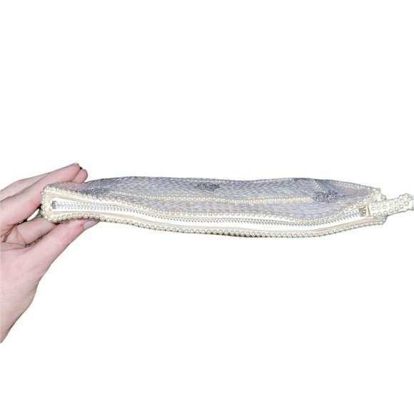 Bags By Debbie Cream Clutch Purse Vintage Iridescent Sequin Grey Beading Wedding - Picture 6 of 12